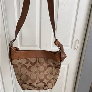 Coach Tan and Brown Signature Shoulder Bag